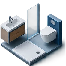 Receveur de douche, WC suspendu et meuble vasque