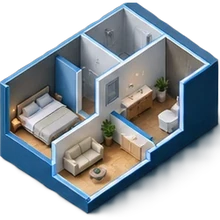 Coupe d'un logement de trois pièces en rénovation